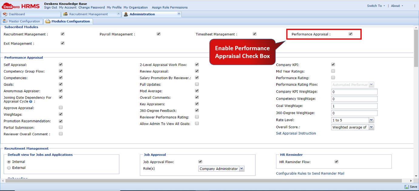 Module Configuration Performance Appraisal Configuration