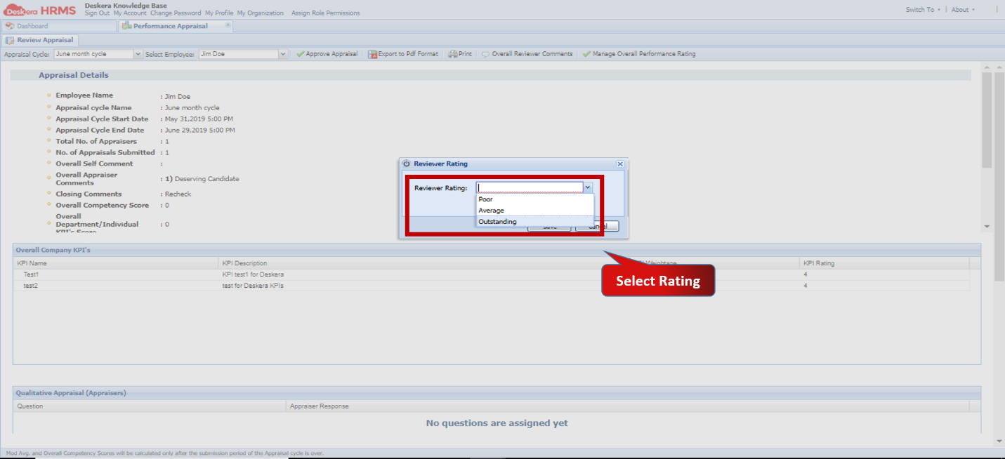 Review Appraisal Manage Overall Performance Rating Deskera