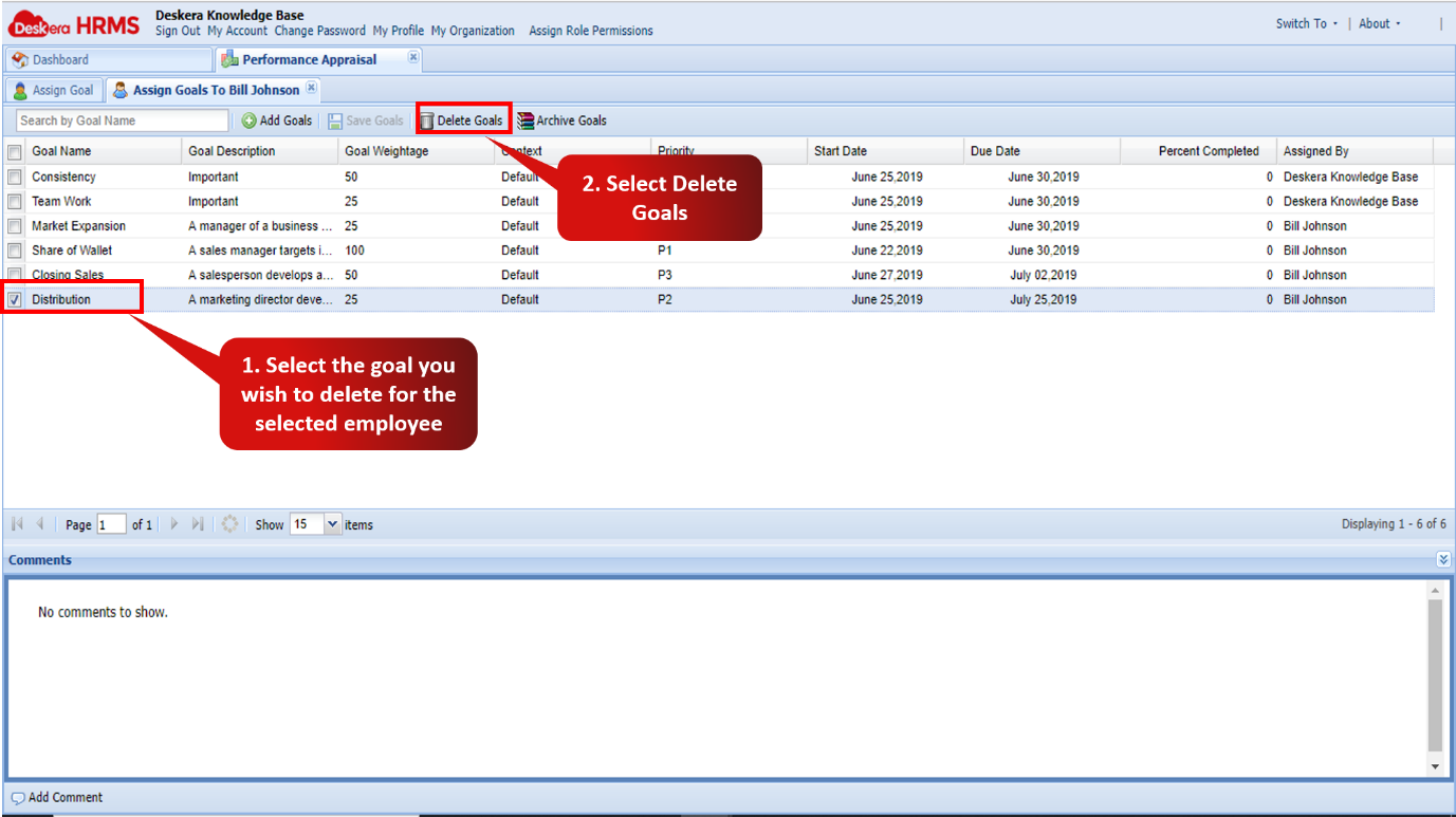 Goals Delete Goals Deskera Help Centre