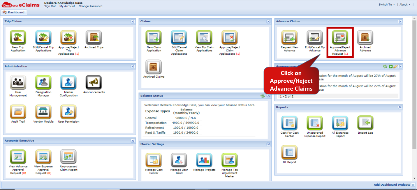 Approve/Reject Advance Request, Change Approver – Deskera Help Centre