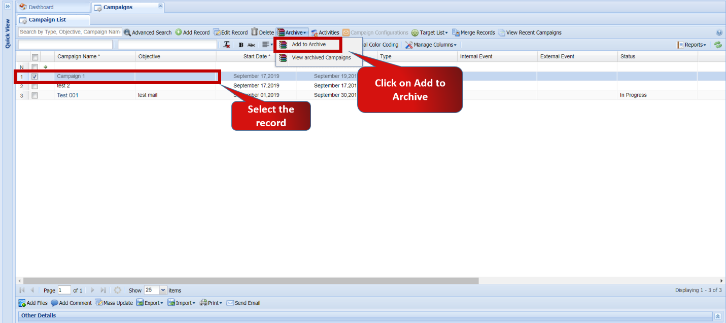Edit, Delete And Archive Records- Campaigns – Deskera Help Centre