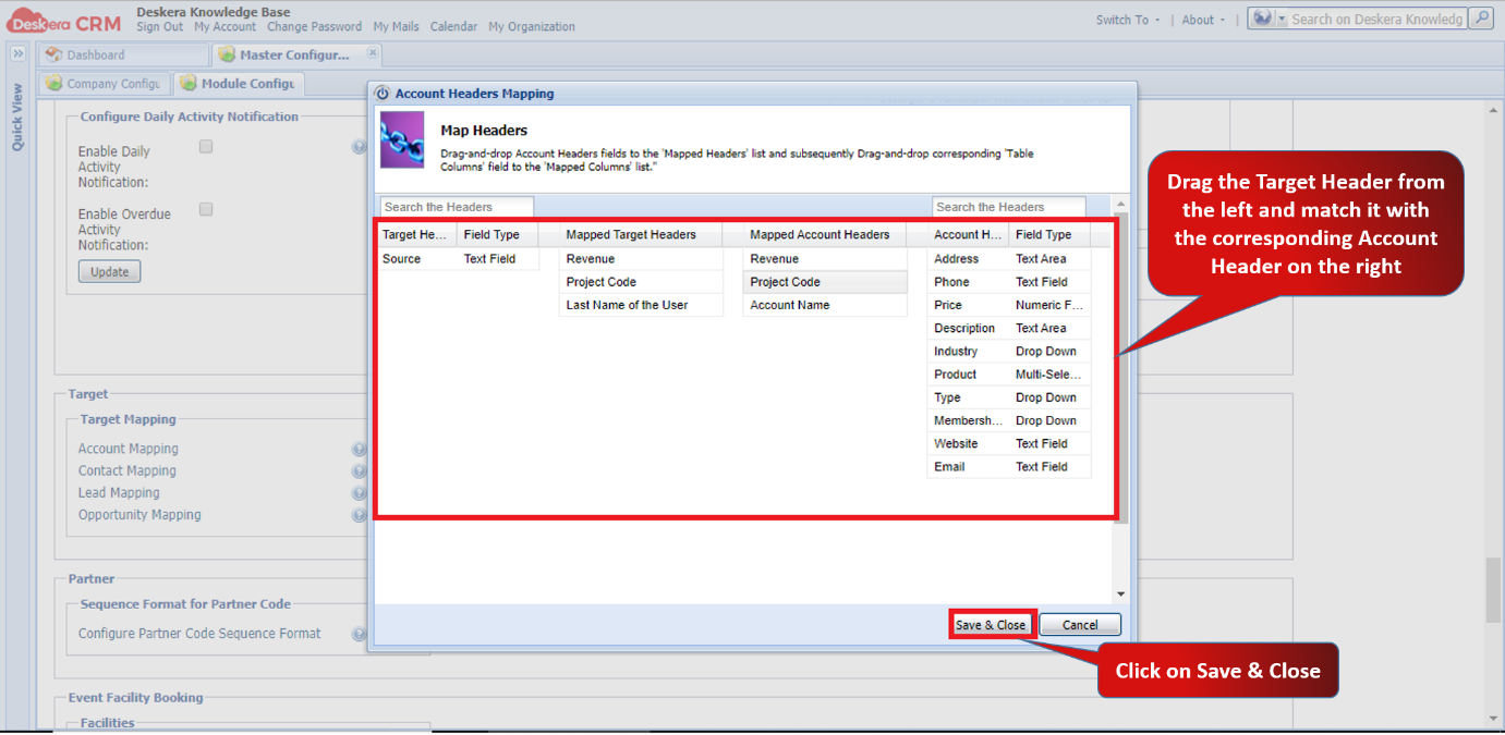 Module Configuration Target Deskera Help Centre