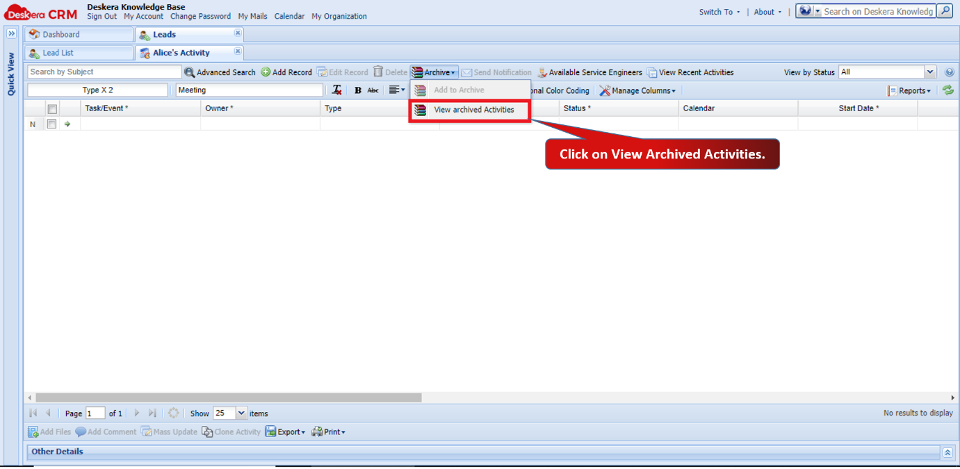 Edit, Delete, Archive Records- Activities – Deskera Help Centre